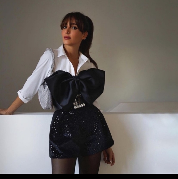 Gorgeous Zara Black Bow Trim Sequin Jumpsuit - Picture 4 of 14